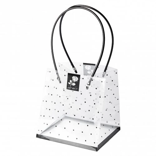 Пакет с пласт.ручками - "Горошек" 16см*15см*17см, черный