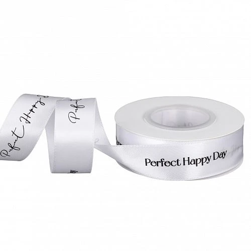Лента атласная, двухсторонняя "Happy Day" 2,5см*20yards